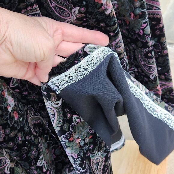 Vintage Sz 12 Westminster Lace Velvet Black Floral Pleated Maxi Skirt Victorian - Picture 6 of 11